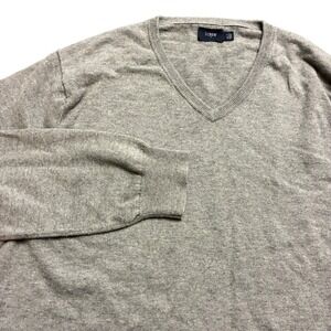 J. Crew Mens XL Tall Gray V Neck Merino Wool Blend Sweater Long Sleeve Casual